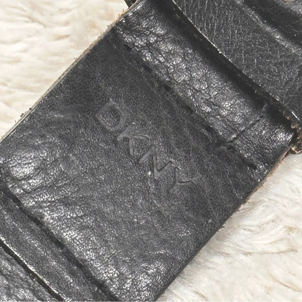 DKNY Black Leather Laced Design, Silver Buckle  Belt M,  EUC!